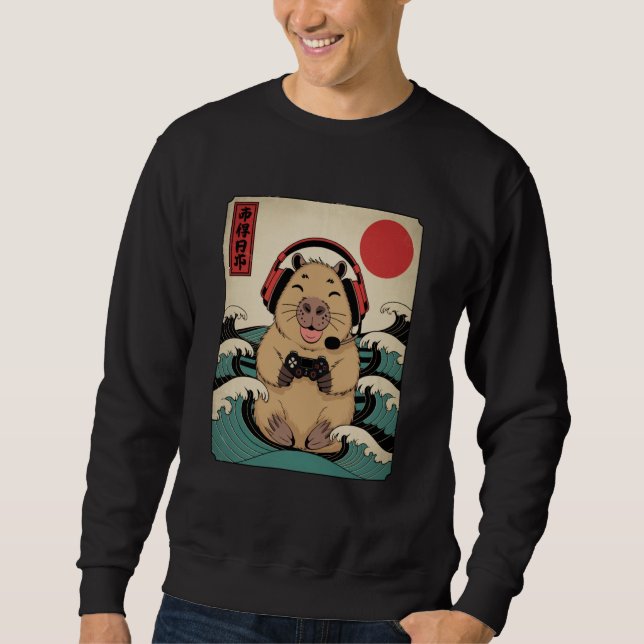 Anime Gamer Capybara Japanese Art Gaming Gifts Men Sweatshirt (Front)