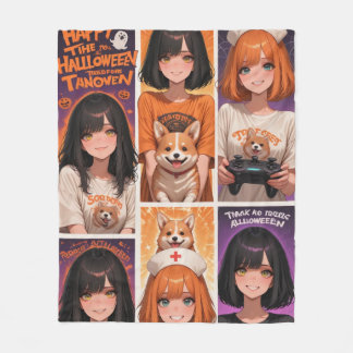 Anime Gamer Girl Halloween Poster  Fleece Blanket