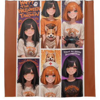 Anime Gamer Girl Halloween Poster  Shower Curtain