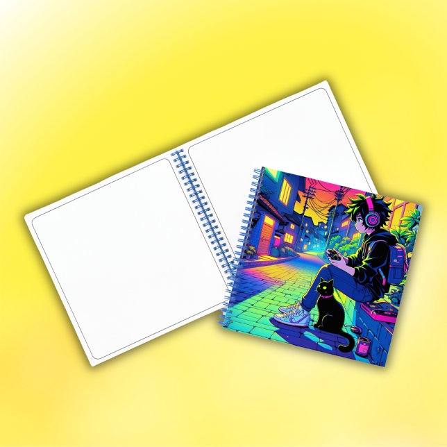 Anime Gamer with Black Cat | Notebook (Creator Uploaded)