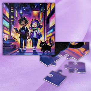 Anime Gaming Couple with their Cat   Jigsaw Puzzle