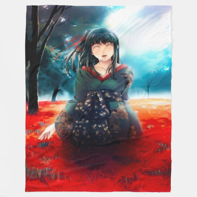 Anime Geisha Girl Airbrush Art Fleece Blanket (Front)