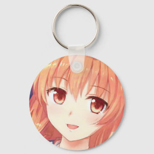 Anime ginger-haired girl plum eyes key ring
