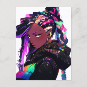 Anime Girl African American Art Postcard