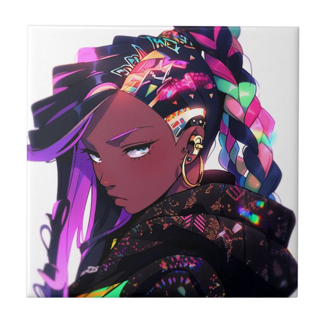 Anime Girl African American Art Tile (Front)
