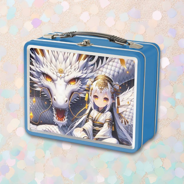 Anime Girl and Dragon Personalised Metal Lunch Box (Creator Uploaded)
