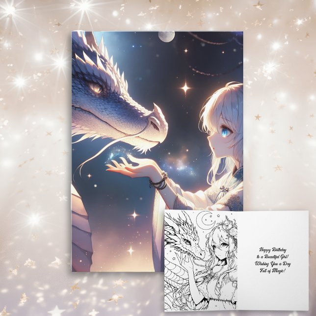 Anime Girl and Her Dragon Mystical Birthday Card (Creator Uploaded)