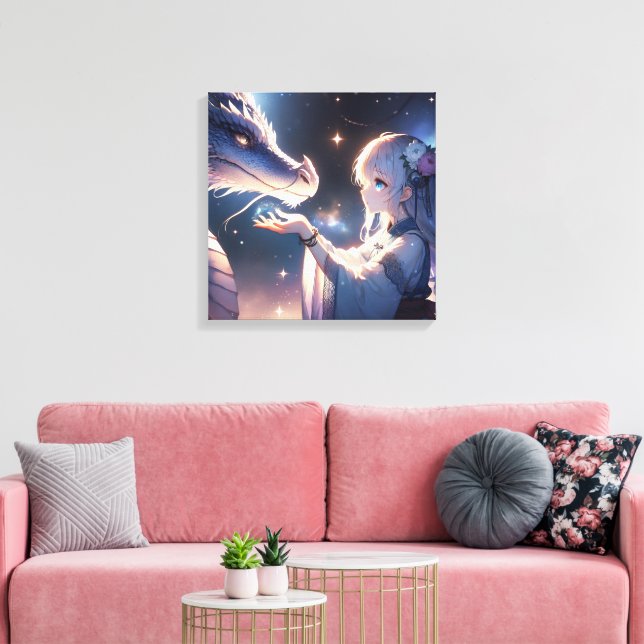 Anime Girl and Her Dragon Mystical   Canvas Print (Insitu(LivingRoom))