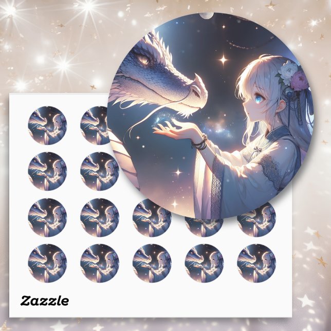 Anime Girl and Her Dragon Mystical   Classic Round Sticker (Creator Uploaded)