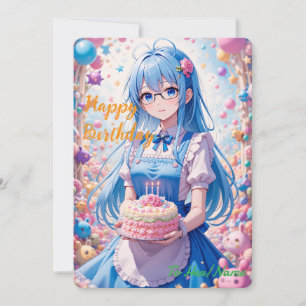 Anime Girl And Kawaii Cake Celebration Card