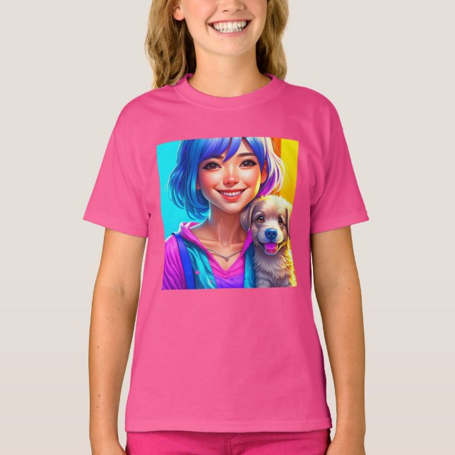 Anime Girl and Puppy Dog   T-Shirt (Front)