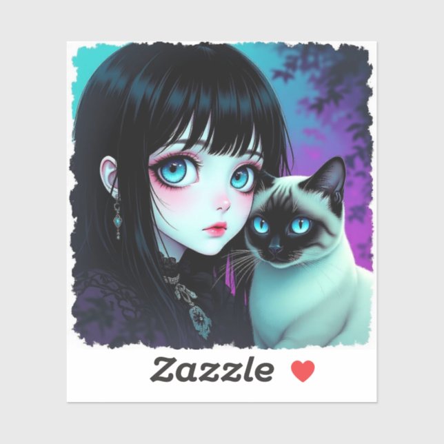  Anime Girl and Siamese Cat  (Sheet)