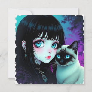 Anime Girl and Siamese Cat Blank