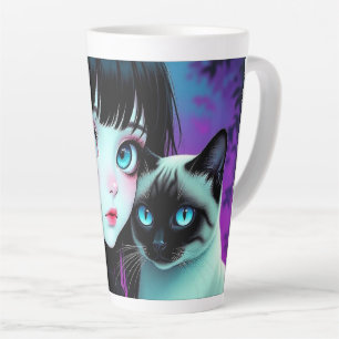 Anime Girl and Siamese Cat Latte Mug