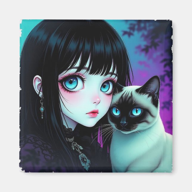 Anime Girl and Siamese Cat  Magnet (Front)