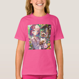 Anime Girl and Siamese Cat T-Shirt