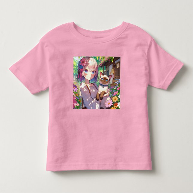 Anime Girl and Siamese Cat  Toddler T-Shirt (Front)