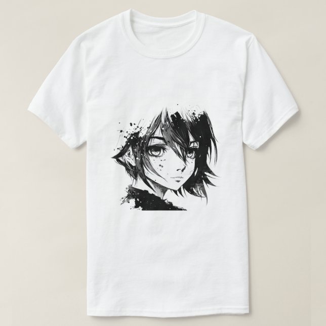 Anime Girl Anime Eyes Ink Art Sketch Drawing for G T-Shirt (Design Front)