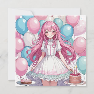 Anime girl Birthday B Invitation