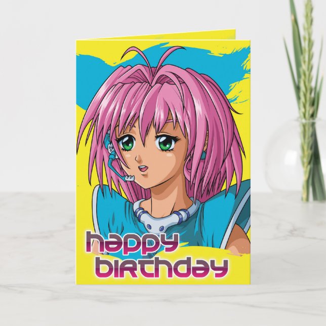 Anime Girl Birthday Card (Front)