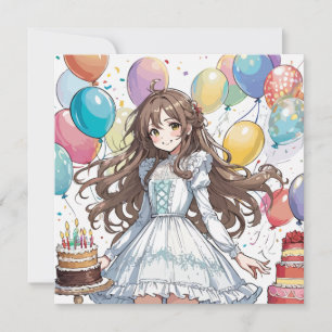 Anime girl birthday E Invitation
