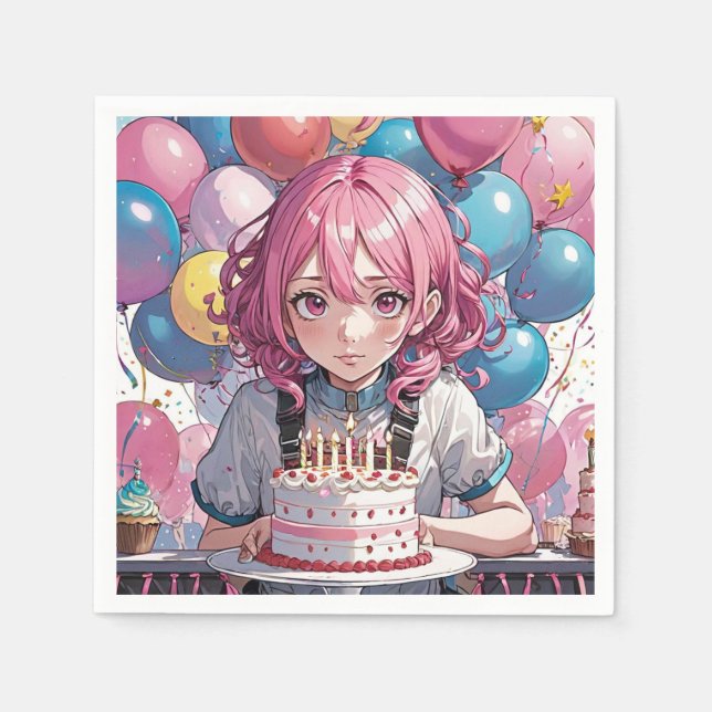 Anime Girl Birthday Napkin (Front)