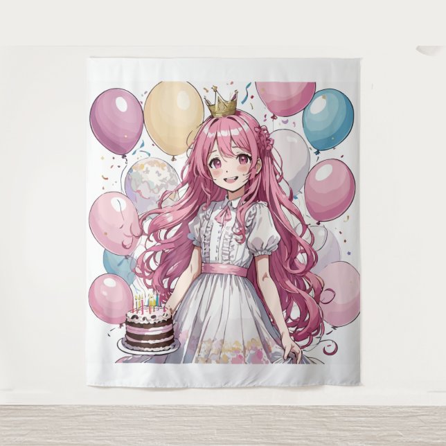 Anime girl birthday Tapestry (Front)