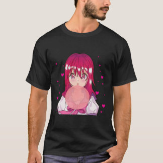Anime Girl Blowing Bubble Japanese Aesthetic Otaku T-Shirt