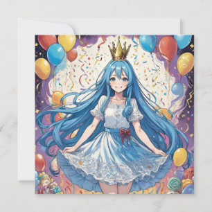 Anime Girl Blue birthday Invitation
