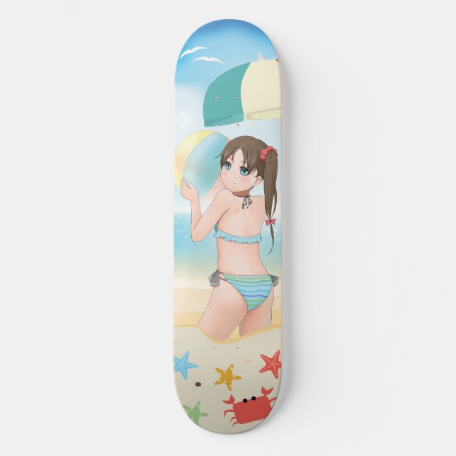 Anime girl cartoon characters on the beach skateboard (Front)