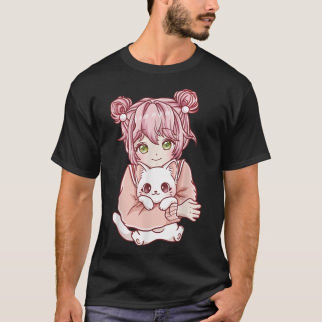 Anime Girl Cat Cats Kawaii  T-Shirt (Front)