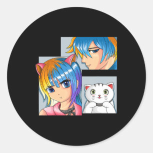 Anime Girl Cat Otaku Anime Merch Kawaii Stuff Classic Round Sticker