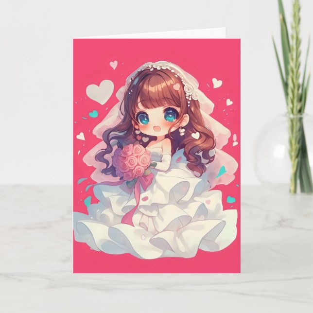 Anime Girl Chibi Bride Wedding Holiday Card (Front)