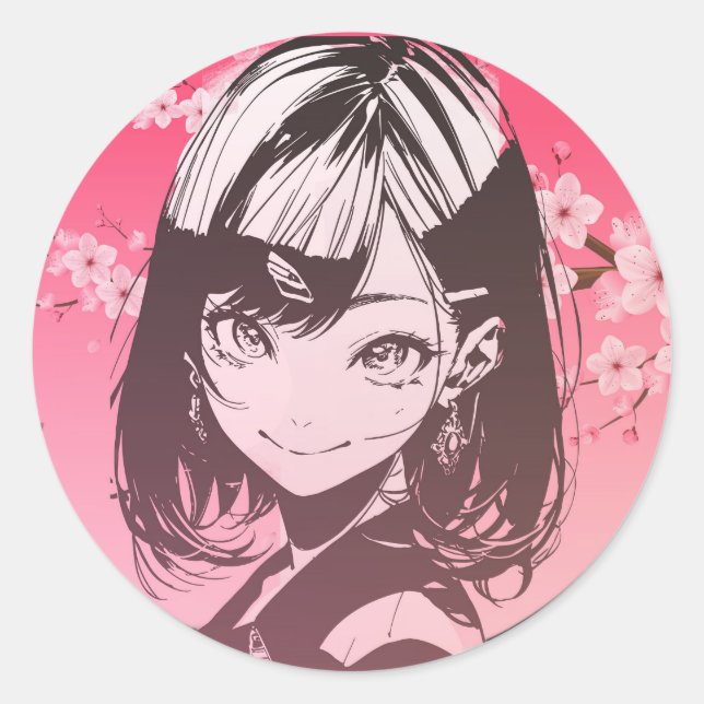 Anime Girl Classic Round Sticker (Front)
