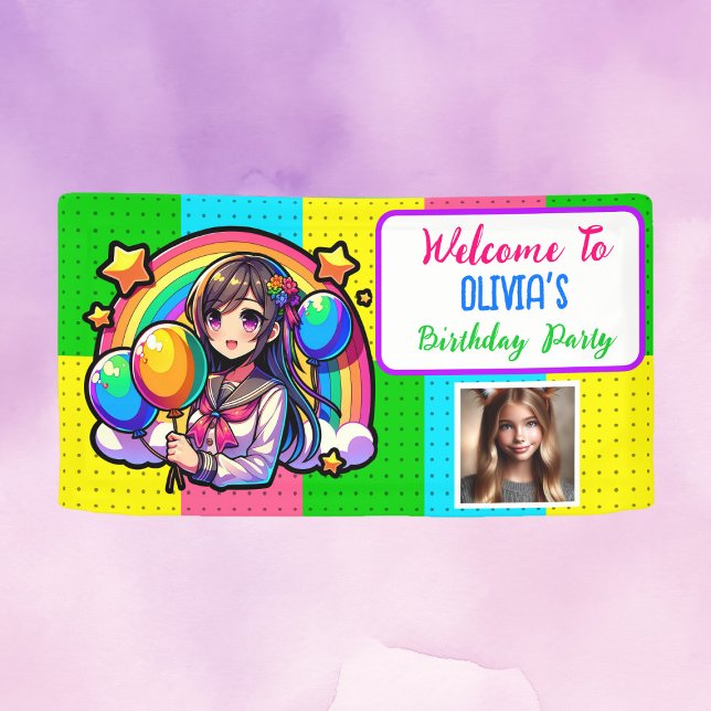 Anime Girl Colourful Pop Art Birthday Banner (Creator Uploaded)