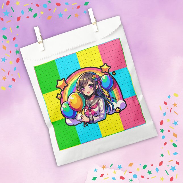 Anime Girl Colourful Pop Art Birthday Personalised Favour Bags (Creator Uploaded)