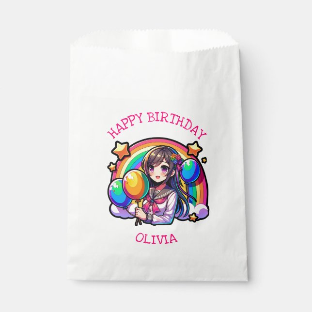 Anime Girl Colourful Pop Art Birthday Personalised Favour Bags (Front)