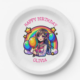 Anime Girl Colourful Pop Art Birthday Personalised Paper Plate