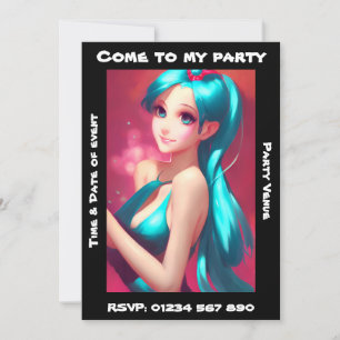 Anime Girl Customisable Party Invitation