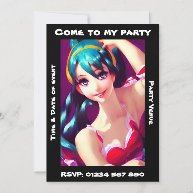 Anime Girl Customizable Party Invitation (Front)