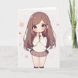Anime Girl Cute Adorable Holiday Card