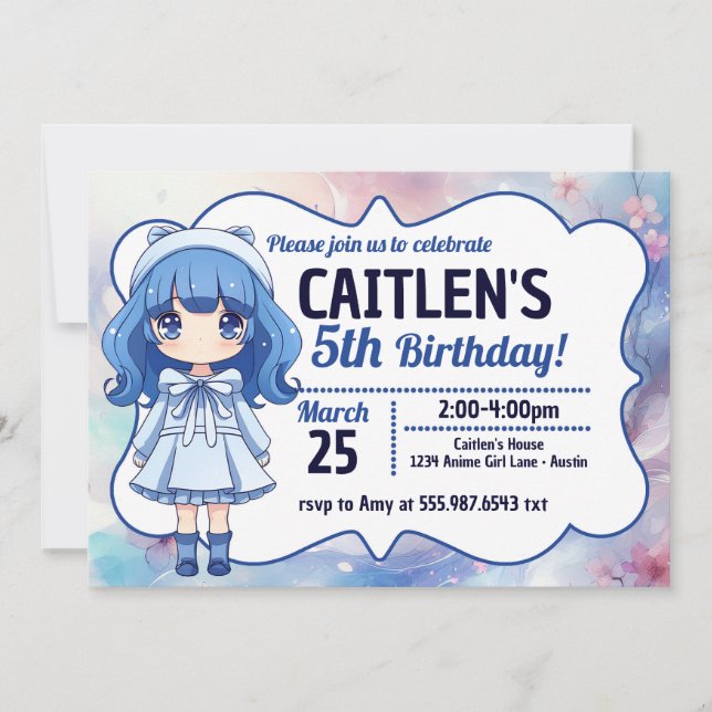 Anime Girl Cute Japanese Birthday Invitation  (Front)