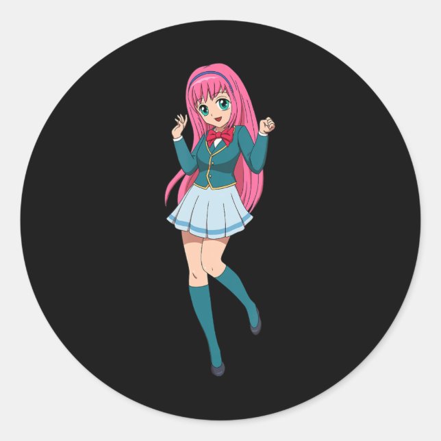 Anime Girl Cute Waifu Japanese Cartoon Character Classic Round Sticker (Front)