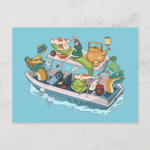 anime girl dragon boat vegetables  postcard