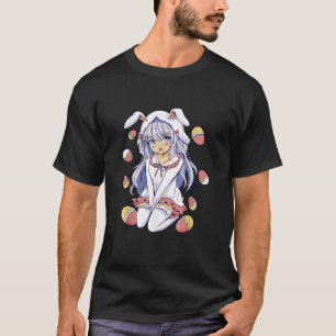 Anime Girl Easter Bunny and Eggs Holiday Graphic P T-Shirt