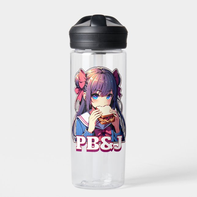 Anime Girl eating a PB&J Sandwich  Water Bottle (Front)