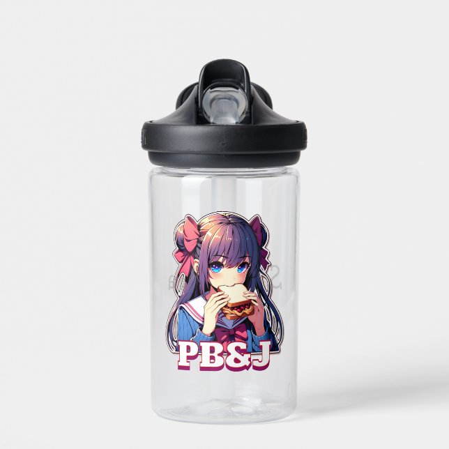 Anime Girl eating a PB&J Sandwich  Water Bottle (Front)