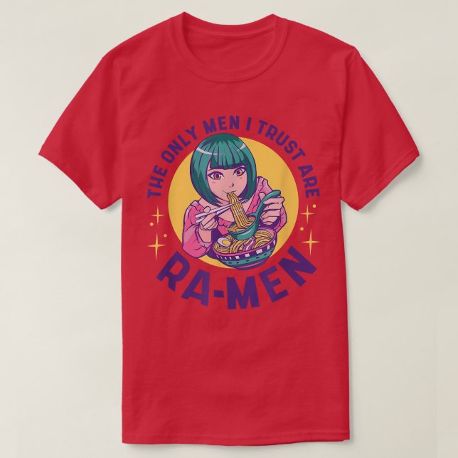 Anime Girl Eating Ramen Men Funny Food  T-Shirt (Design Front)