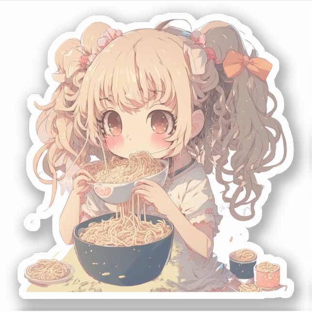 Anime Girl Eating Ramen Noodles (Front)