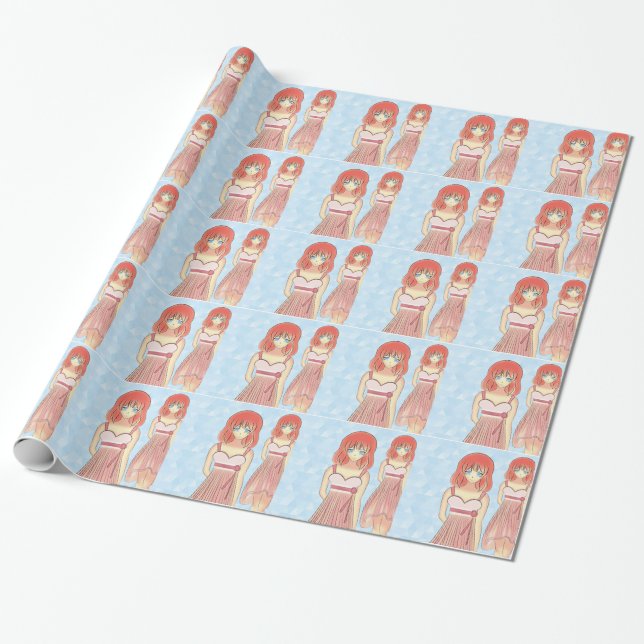 Anime Girl Fashion Illustration Wrapping Paper (Unrolled)